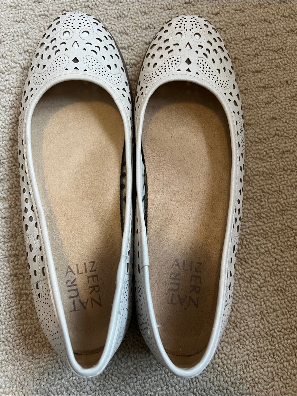 Naturalizer White Laser-Cut Slip-On Ballet Flats
